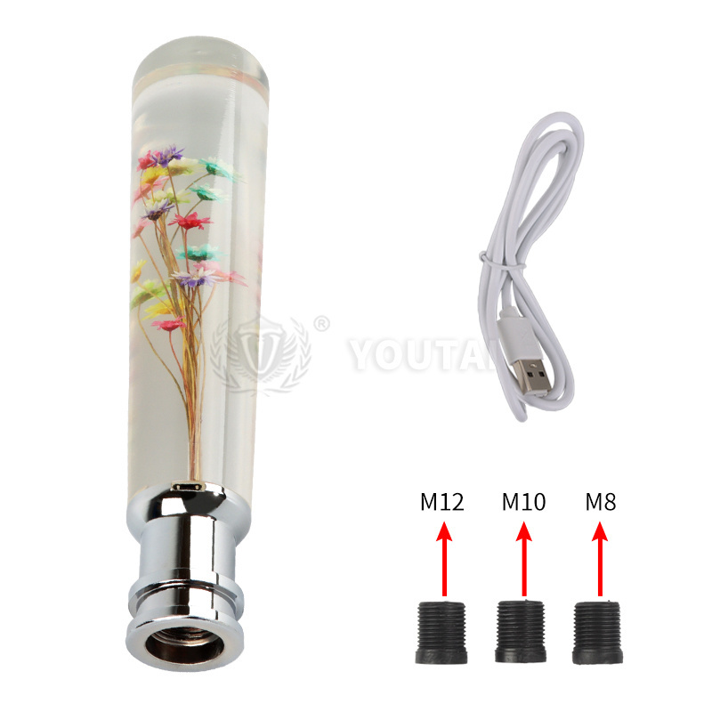 JDM universal led light shift knob seven-color flower transparent acrylic 20cm dildo resin gear knob