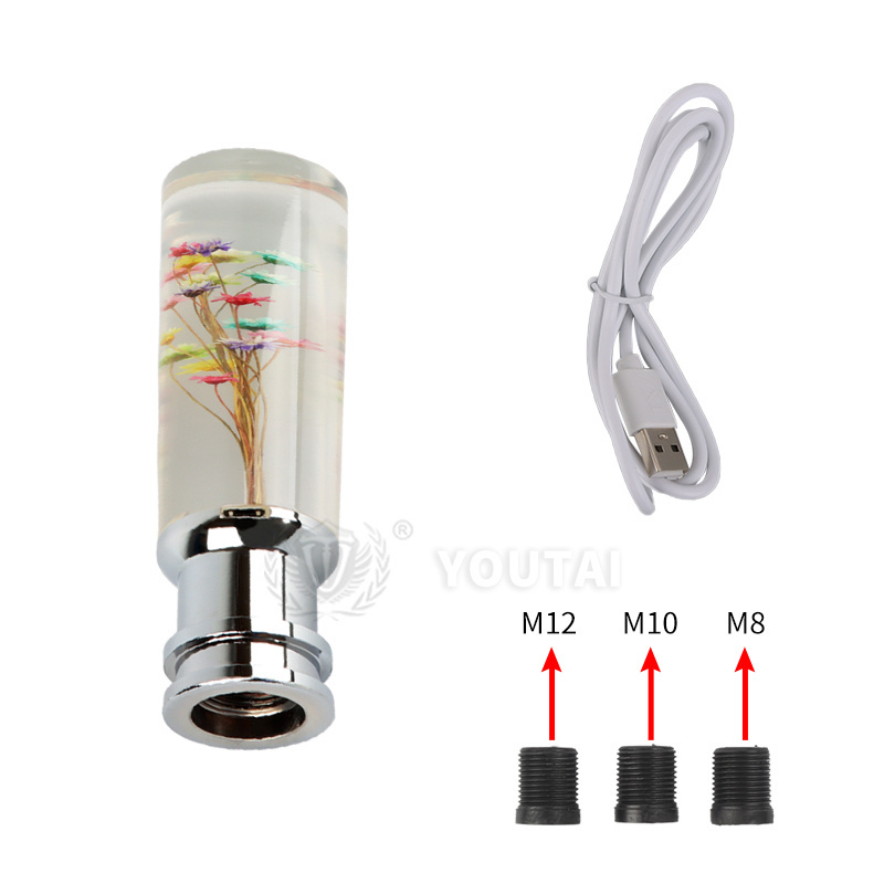 JDM universal led light shift knob seven-color flower transparent acrylic 10cm dildo resin gear knob