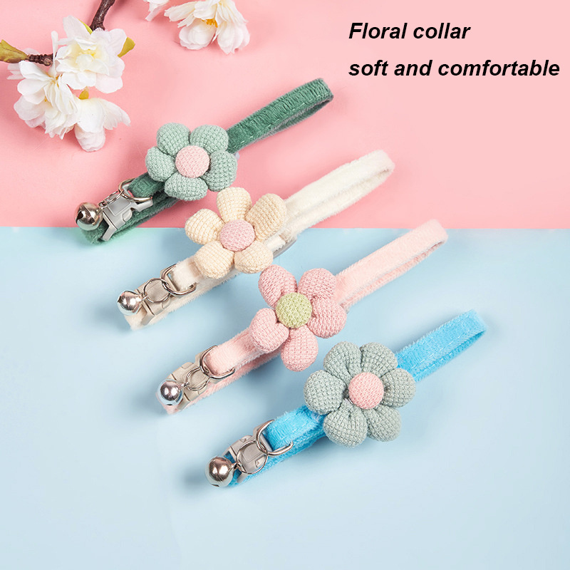 Flower design velvet collar cheaper colorful cat collar set soft padding match bow tie cat laser collar