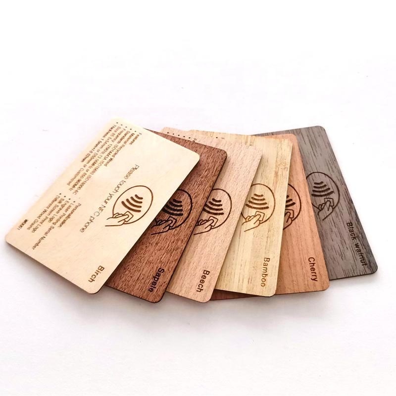 Eco friendly nfc wooden card blank printable 13.56mhz nfc contactless bamboo gift card for business card use