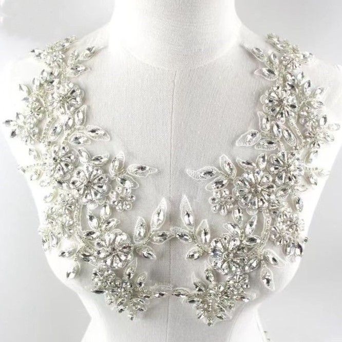 Crystal beaded fringe rhinestone wedding bodice applique for bridal bridesmaid evening dress