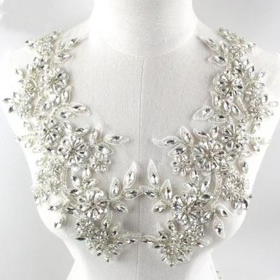 Crystal beaded fringe rhinestone wedding bodice applique for bridal bridesmaid evening dress