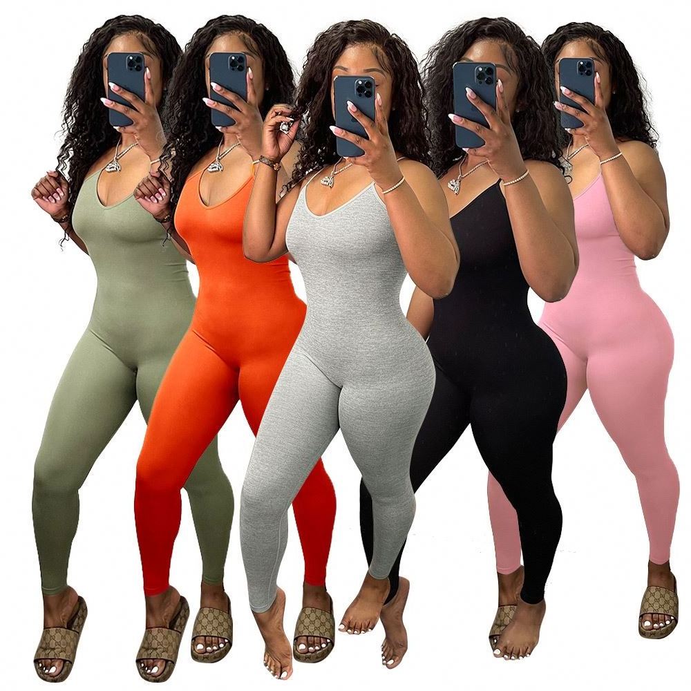 2023 Hot Sale Summer Jumpsuit Spaghetti Straps Bodysuit Slim Romper And Jumpsuit Women Outfit Plain One Piece Jumpsuits