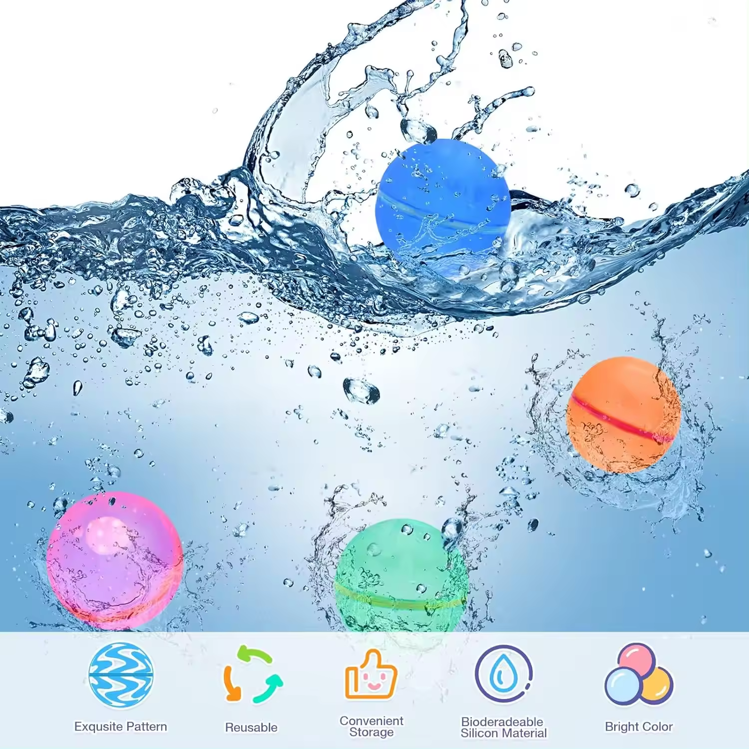 Summer Fun Toys Reusable Water Balloons Silicone Splash Ball Easy Tying Water Balloon Self Sealing for Water Fight Game