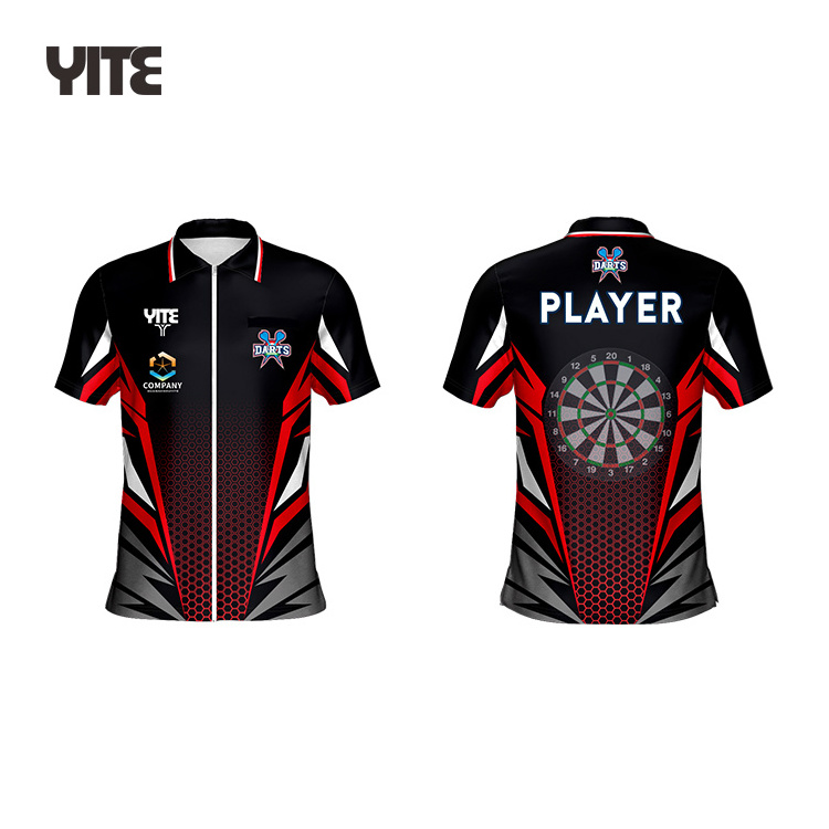 Design your own sublimation blanks jersey darts 100% polyester pink black dart shirt design cheap darts shirts