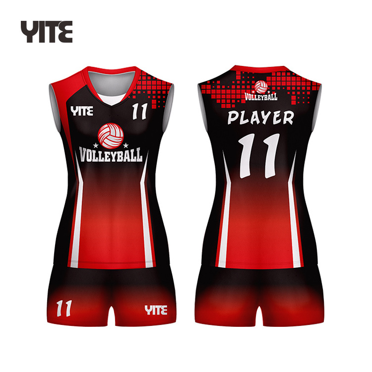 Latest  Custom Black And Red Volleyball Uniform Design Team  Mens Wear Volleyball Jersey