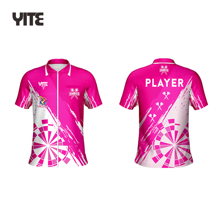 Design your own sublimation blanks jersey darts 100% polyester pink black dart shirt design cheap darts shirts