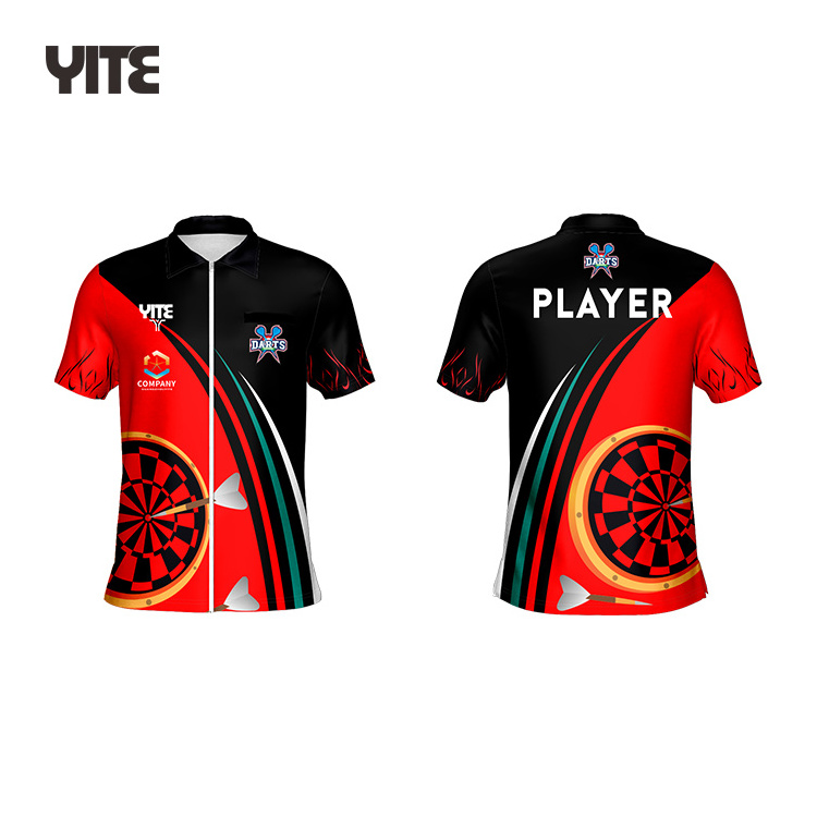 Design your own sublimation blanks jersey darts 100% polyester pink black dart shirt design cheap darts shirts