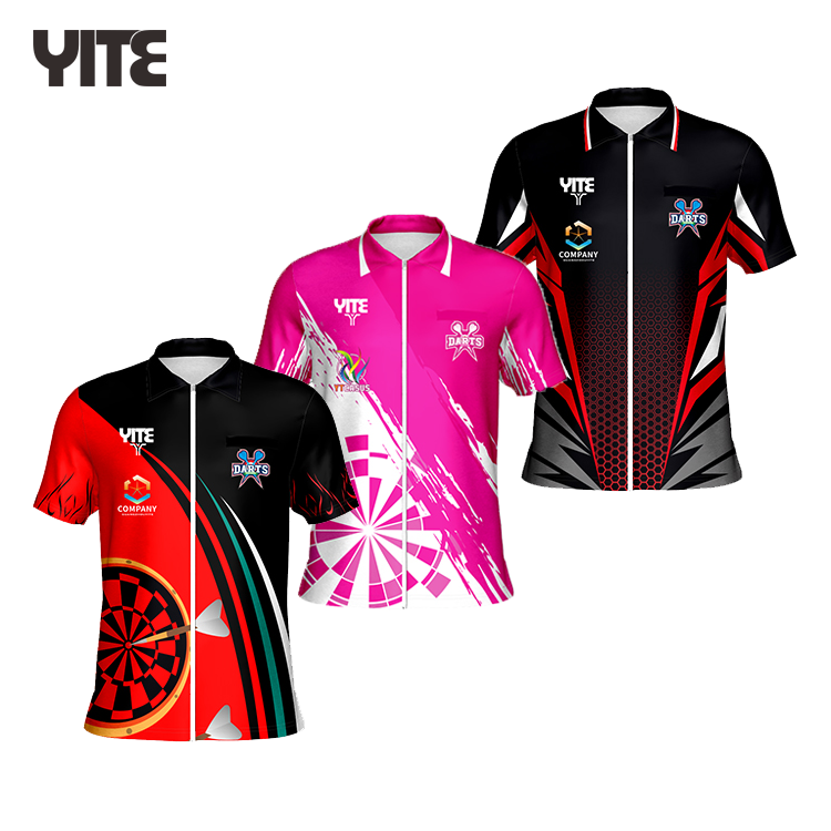 Design your own sublimation blanks jersey darts 100% polyester pink black dart shirt design cheap darts shirts