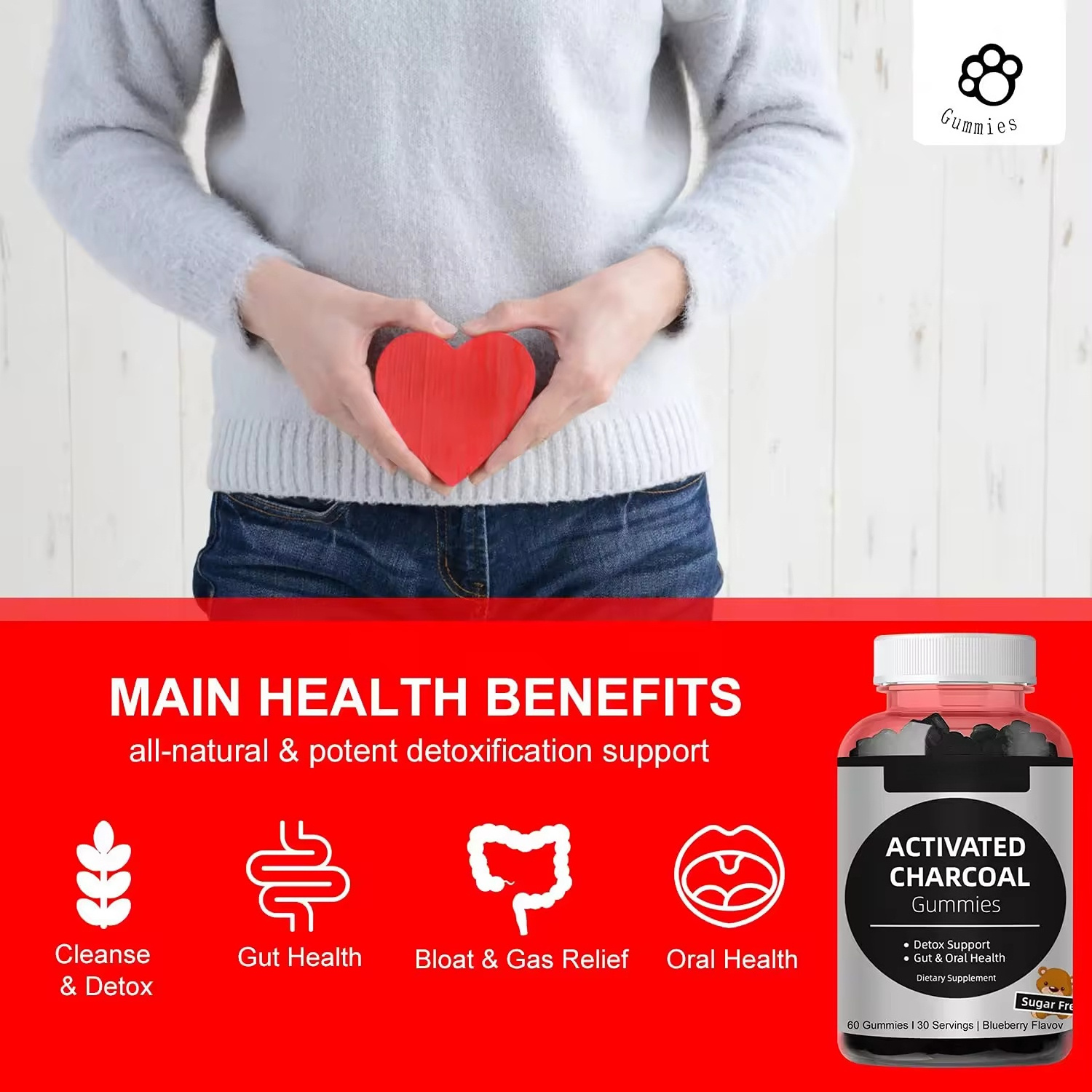 Coconut Activated Charcoal Gummies Boost Cleanse Detox for Adults & Kids Gut Oral Health Coconut Charcoal Gummies