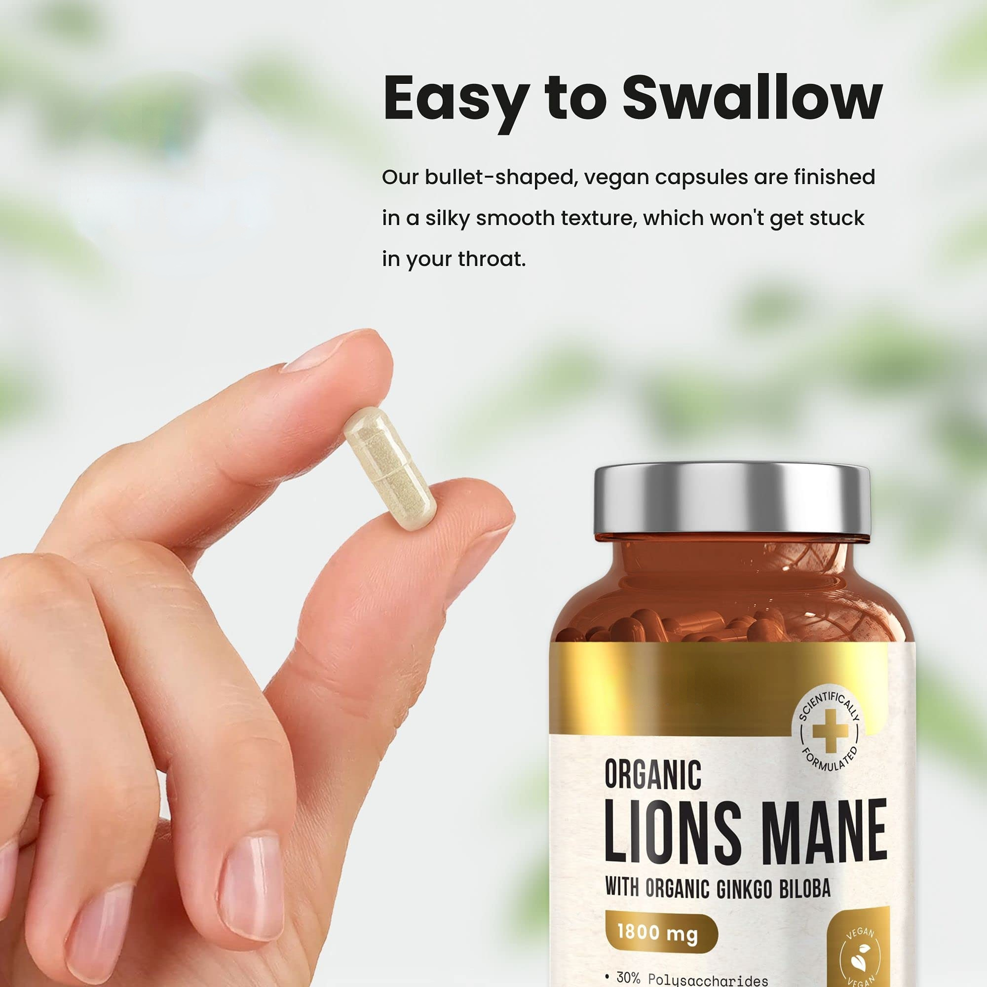 Organic Lions Mane Mushroom Capsules Complex Ginkgo Biloba Extract with Black Pepper Mushroom Capsule for Restful Mind Brain