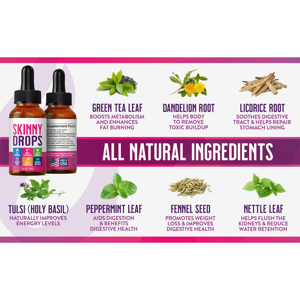 100% Natural Herbal Weight Loss Drops Fat Burner Boost Metabolism Digestion Vegan Skinny Tincture Drops for Women