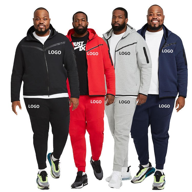 Luxury Wholesale Custom Logo Plus Size Blank Joggers Set Men Gym Sport Zip Up Hoodie Tech Fleece Tracksuit Track Suit For Men