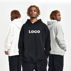 Custom Logo Blank Fleece French Terry Drop Shoulder No String Unisex Men Women Heavyweight Oversized Cotton Hoodies For Men