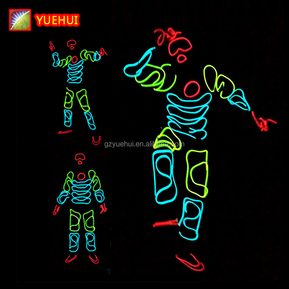 Wholesale Party Neon Glowing in the Dark Light Up Led Costumes and Clothing Make Up Carnaval Festival Rave Costume In Stock