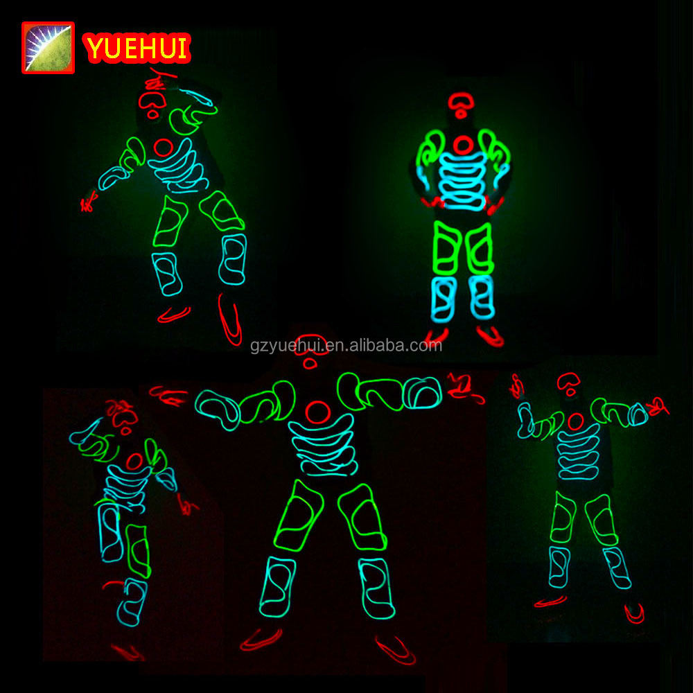 Wholesale Party Neon Glowing in the Dark Light Up Led Costumes and Clothing Make Up Carnaval Festival Rave Costume In Stock