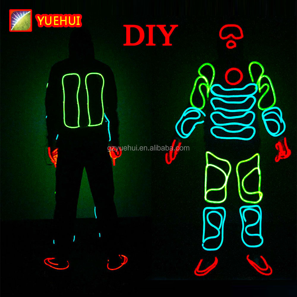 Wholesale Party Neon Glowing in the Dark Light Up Led Costumes and Clothing Make Up Carnaval Festival Rave Costume In Stock