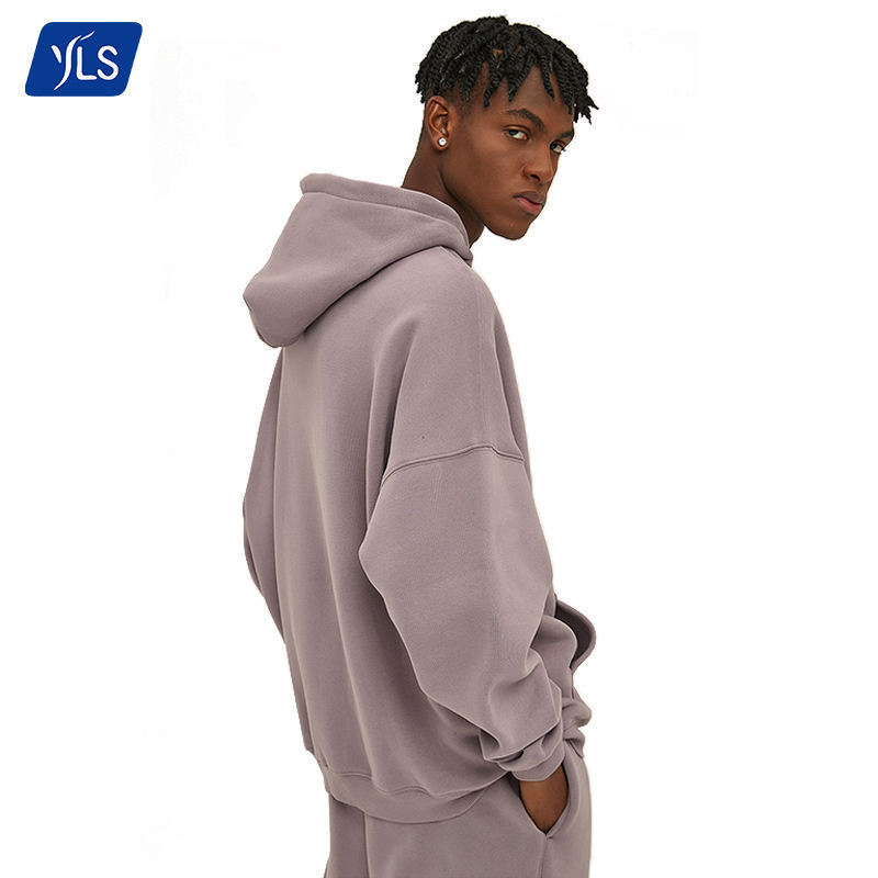 YLS Mens 2023 Winter Loose Velvet 350gsm Fleece Fashion Hoodie Men Oversize Heavy Thick Stringless Men's Black Hoodies