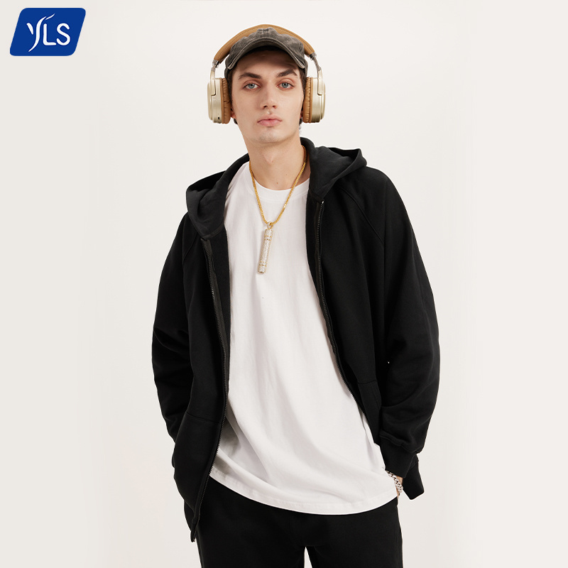 YLS Good Quality No String 400GSM Heavyweight Cotton Hoodies Jacket Zip Up Zipper Customized Plain Comfy Hoodie