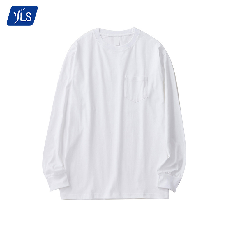 YLS LOW MOQ 1 Designer Cotton 260g Solid Color Long Sleeve T Shirt Plus Size Custom Plain Men's Full Sleeve T Shirts With Pocket