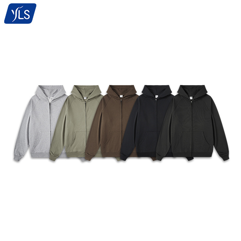 YLS Good Quality No String 400GSM Heavyweight Cotton Hoodies Jacket Zip Up Zipper Customized Plain Comfy Hoodie