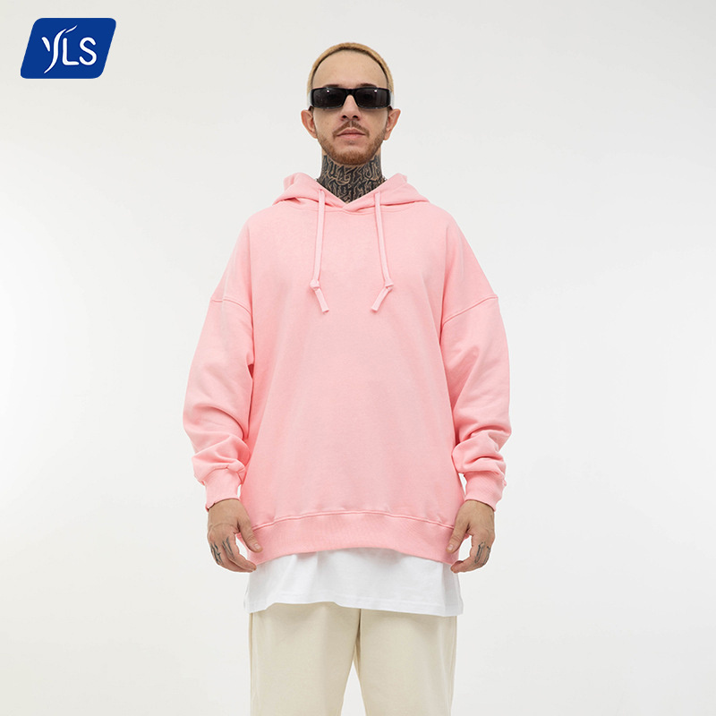 YLS Drop Shoulder Hoodie Street Hip Hop Unisex Workout Sweatshirt Hoody With Side Pockets 350 Grams Oversized Blank Hoodies