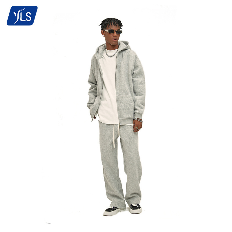 YLS Custom Wholesale Men's Jogging Track Suit 2 Piece Set Cotton 350 GSM Sweat Suits Men Zip Up Hoodie Tracksuits