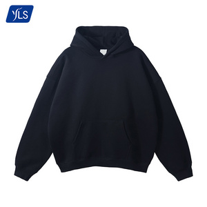 YLS Mens 2023 Winter Loose Velvet 350gsm Fleece Fashion Hoodie Men Oversize Heavy Thick Stringless Men's Black Hoodies