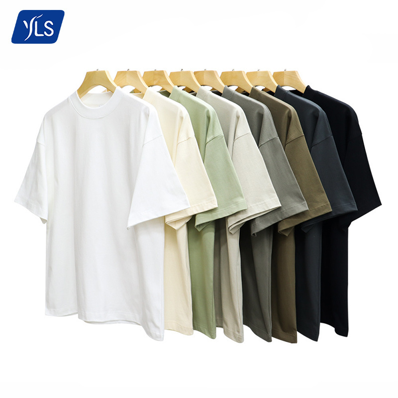 YLS 2023 Heavy Cotton 245 gsm Thick Collar Tee shirts Blank Custom Mock Neck Boxy Fit Men's T Shirt