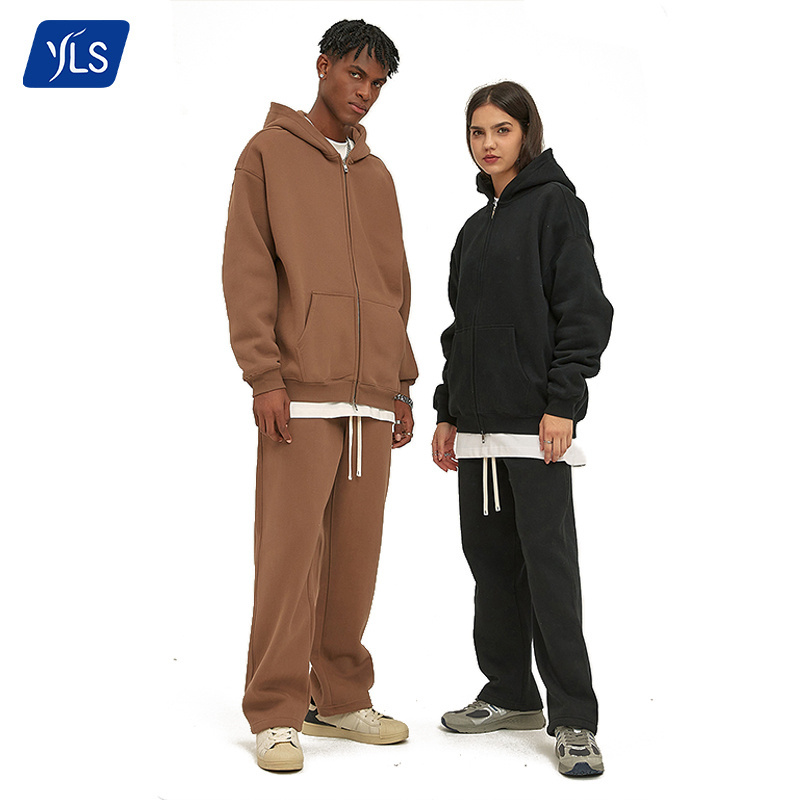 YLS Custom Wholesale Men's Jogging Track Suit 2 Piece Set Cotton 350 GSM Sweat Suits Men Zip Up Hoodie Tracksuits