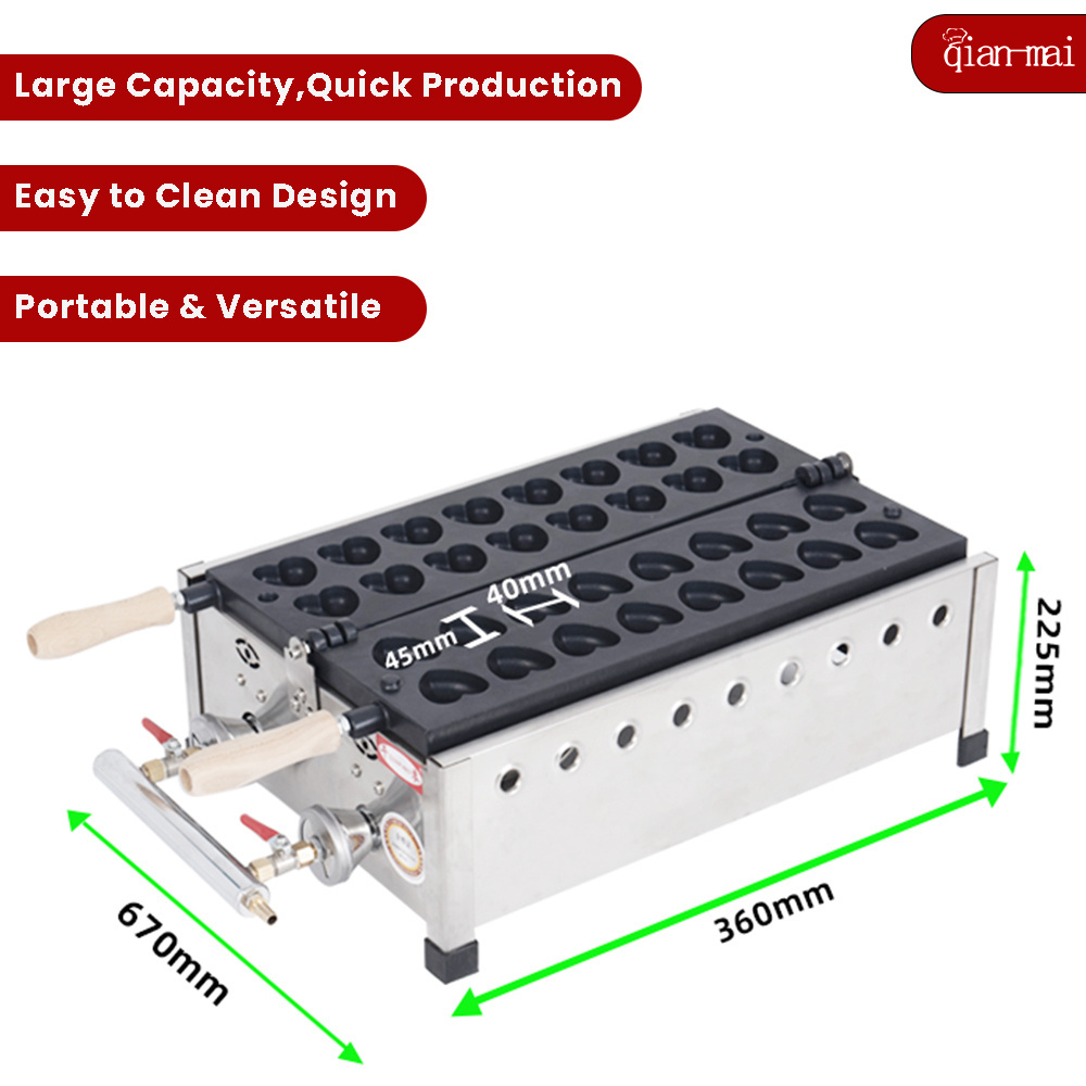 Commercial Gas-Powered custom mini gas heart shape waffle maker machine with Durable Cast Iron Plates