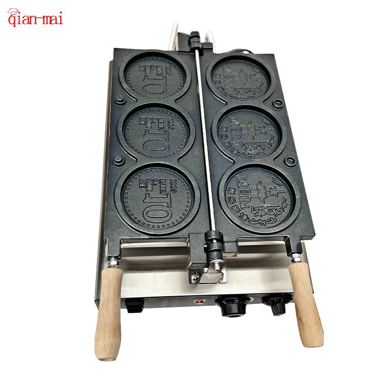 Factory Direct Sale Stainless Steel Non-Stick 3 In 1 Gold Coin Waffle Maker Automatic 10 Won Shaped Coin Waffle Maker Machine