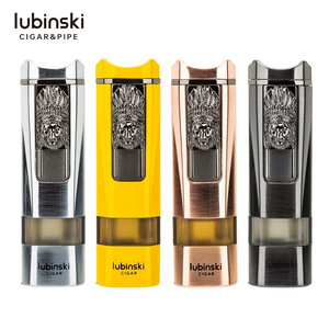 Lubinski Torch Lighter Triple Jet Flame Refillable Butane Cigar Lighter Windproof Lighter with Cigar Punch Rest Holder