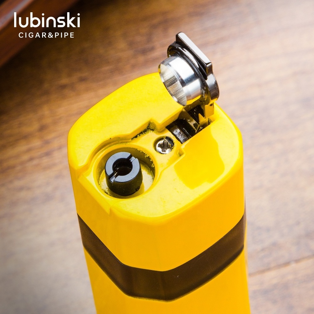 Lubinski Torch Lighter Triple Jet Flame Refillable Butane Cigar Lighter Windproof Lighter with Cigar Punch Rest Holder