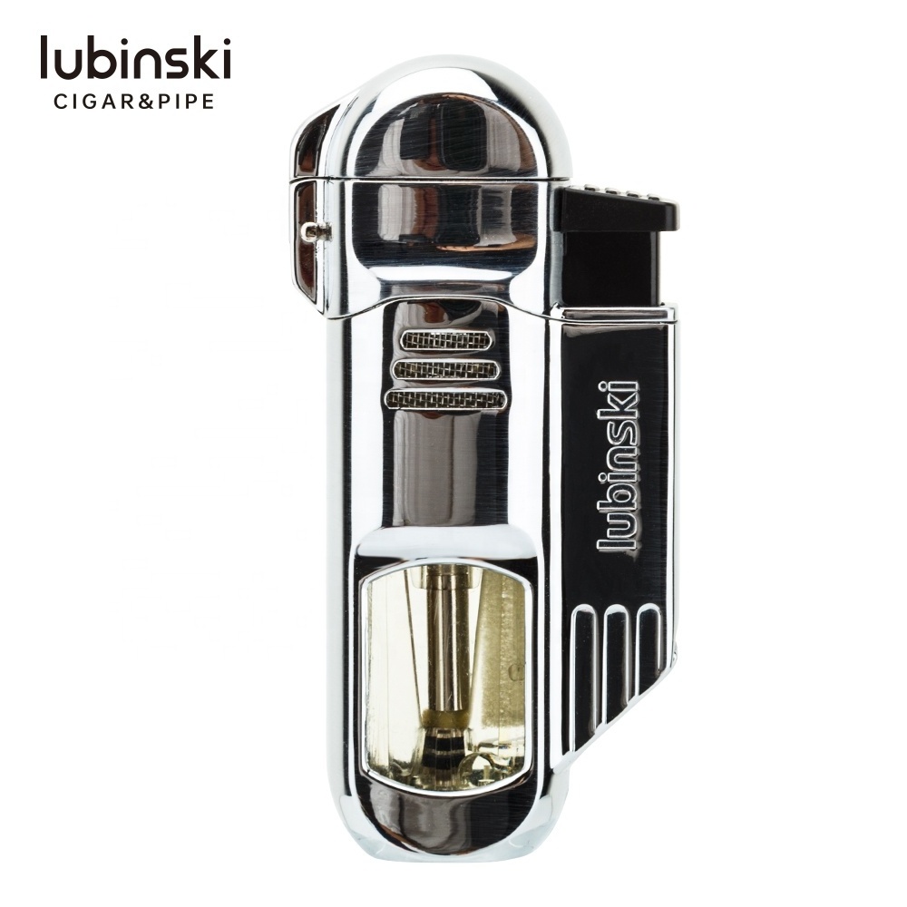 New Product Lubinski metal engraved 4 torches jet flame gas  lighter Cigar Lighter