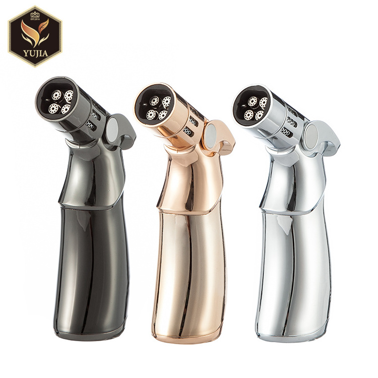 Guangzhou Yujia 2020 Cigar Lighter Wholesales Durable Four-Flame Welding Butane Jet Torch Lighter