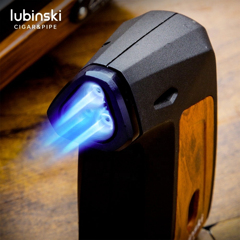 Lubinski Cheap Plastic Cigar Torch Lighter Butane Portable Travel  BBQ Jet Triple Flames Gas Cigarette Lighter