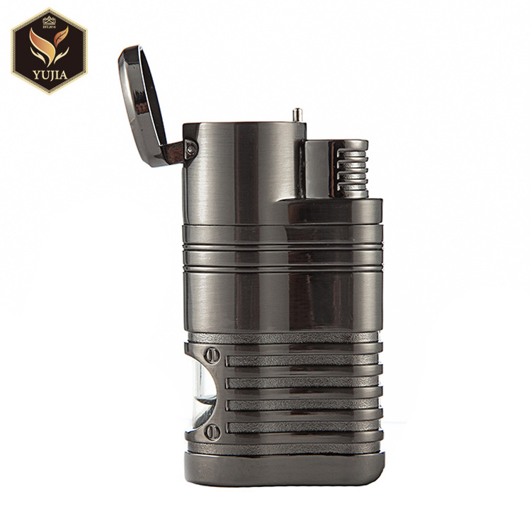 Guangzhou Yujia 2020 Jet Cigar Lighter With Punch Wholesales Cigar Accessories Durable Four-Flame Cigar Torch Lighter