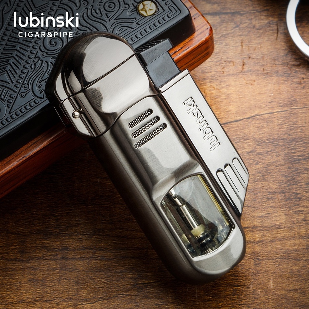 New Product Lubinski metal engraved 4 torches jet flame gas  lighter Cigar Lighter