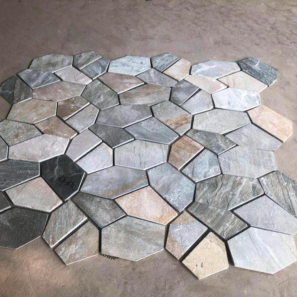 Natural grey slate net stacked stone paving garden decorative flagstone Irregular Polygon Black Mesh Stone Paving Stone