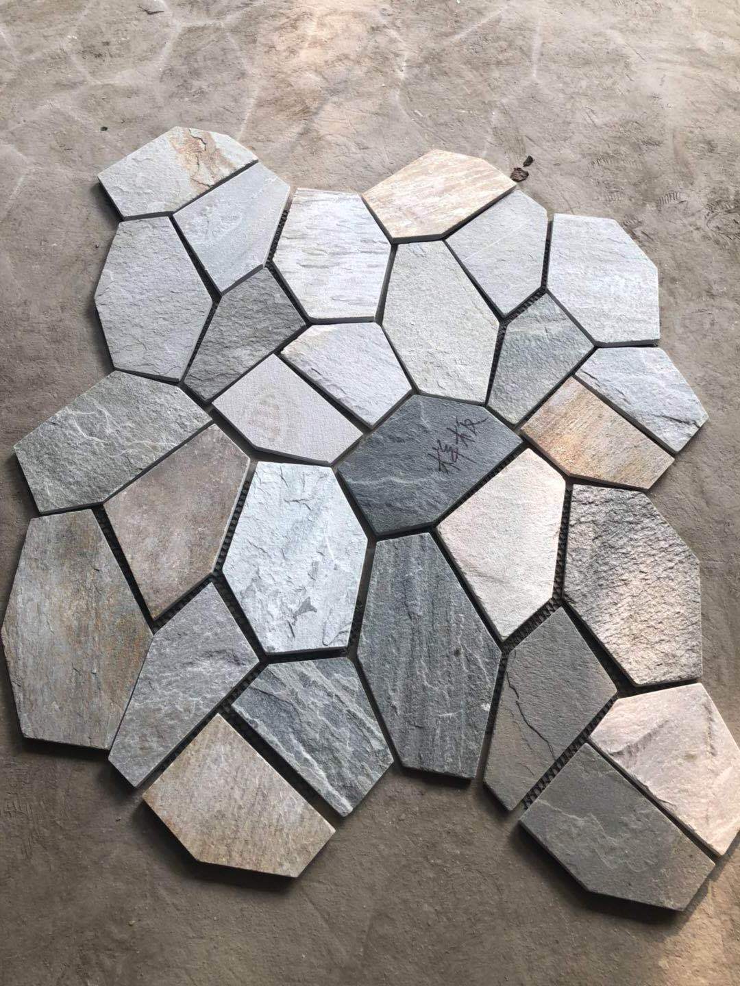 Natural grey slate net stacked stone paving garden decorative flagstone Irregular Polygon Black Mesh Stone Paving Stone