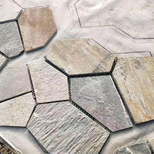 Yellow Slate Stone Tile Indoor Flagstone Flooring with mesh backing Cheap slate paving stone for garden decoration