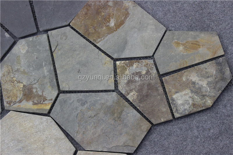 Cheap Price Natural Rusty slate stone flagstone brick tiles flooring stone with mesh backing Cheap slate paving stone