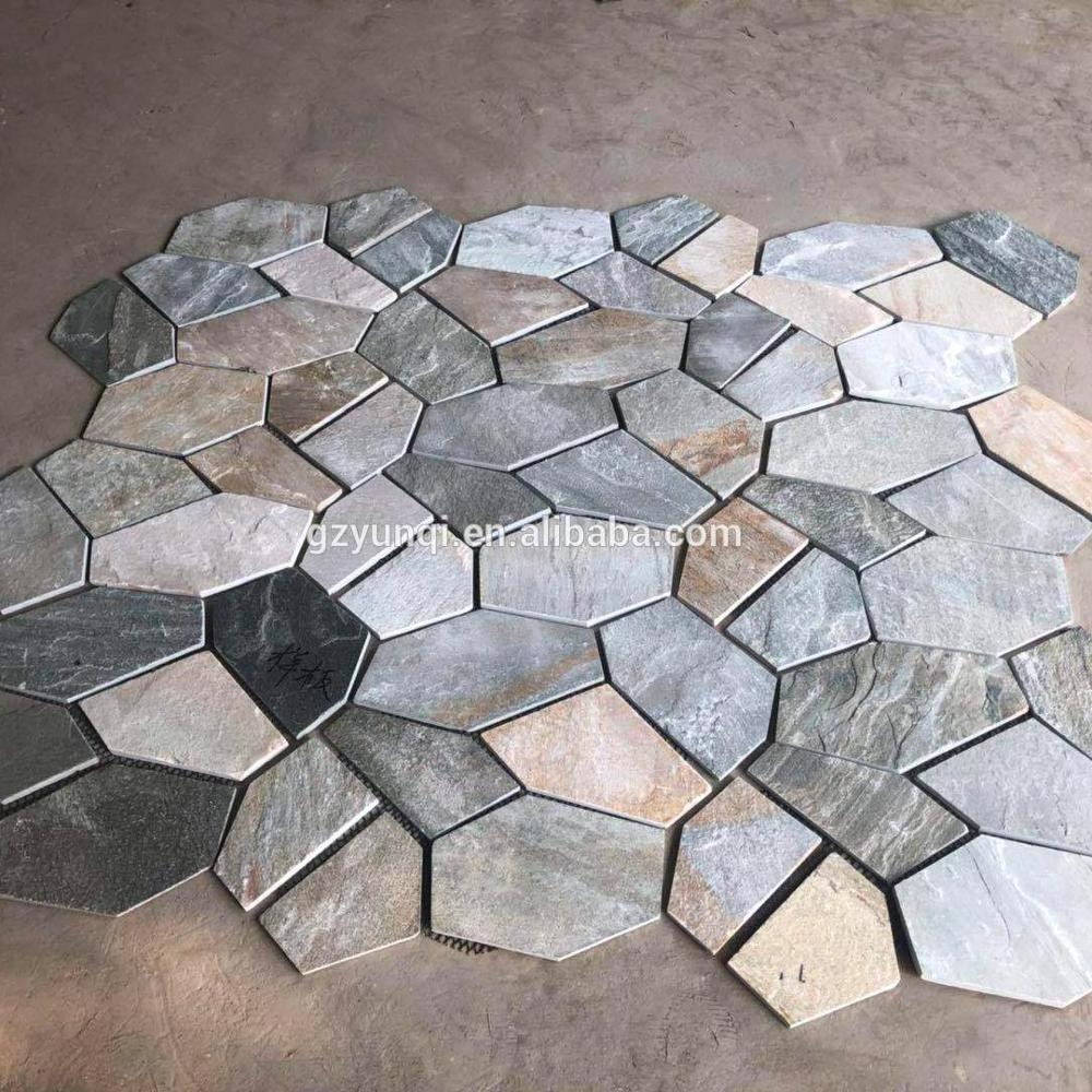 Yellow Slate Stone Tile Indoor Flagstone Flooring with mesh backing Cheap slate paving stone for garden decoration