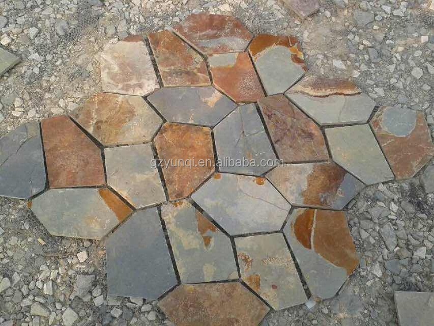 Cheap Price Natural Rusty slate stone flagstone brick tiles flooring stone with mesh backing Cheap slate paving stone