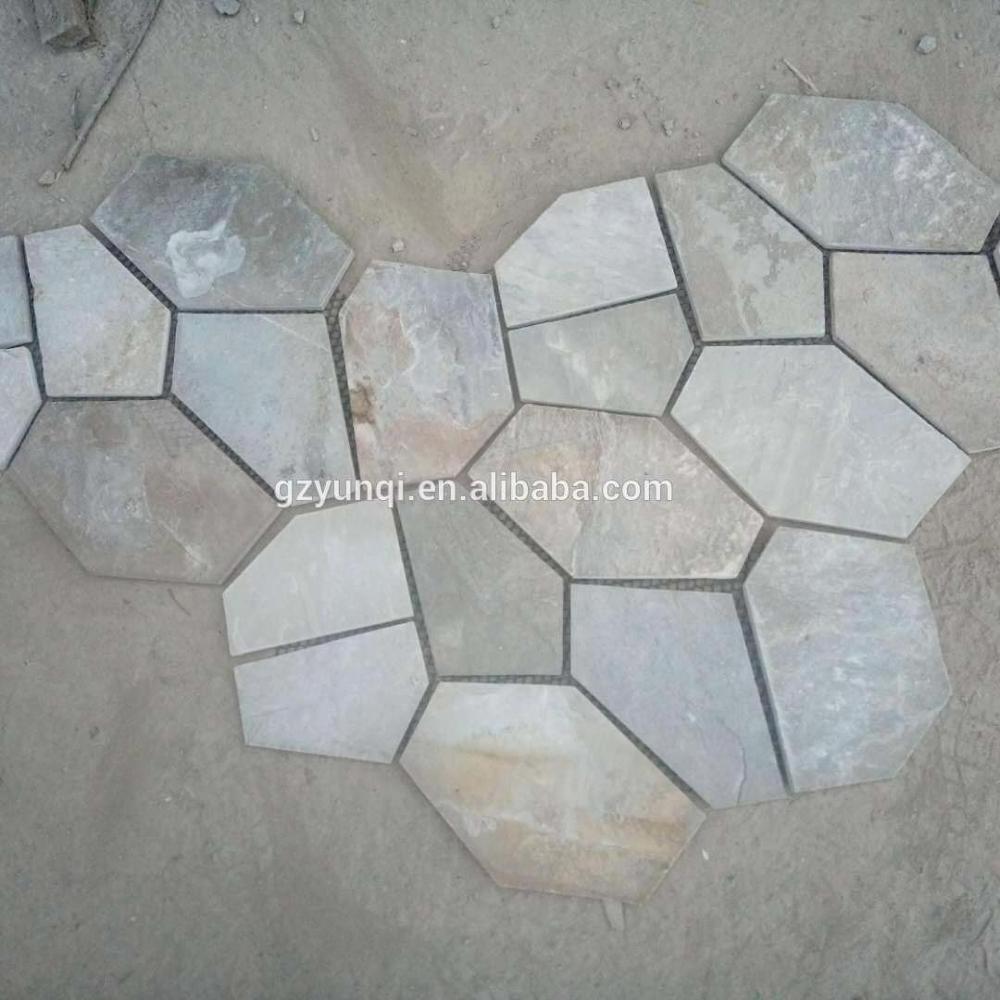 Yellow Slate Stone Tile Indoor Flagstone Flooring with mesh backing Cheap slate paving stone for garden decoration