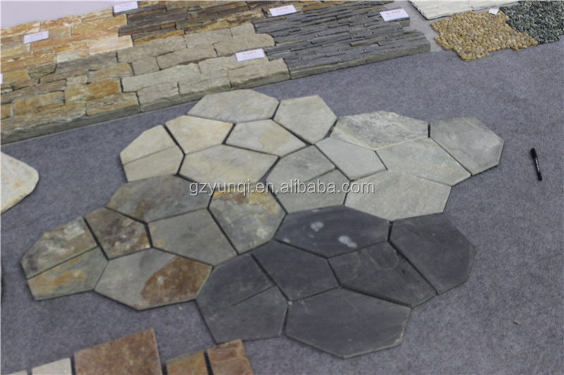 Cheap Price Natural Rusty slate stone flagstone brick tiles flooring stone with mesh backing Cheap slate paving stone