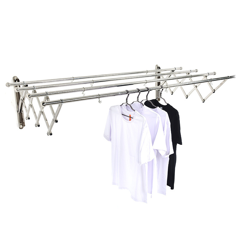 Customized 3&4 poles balcony Clothes Hanger rack Stainless Steel clothes drying rack wall mounted foldable clotheshorse