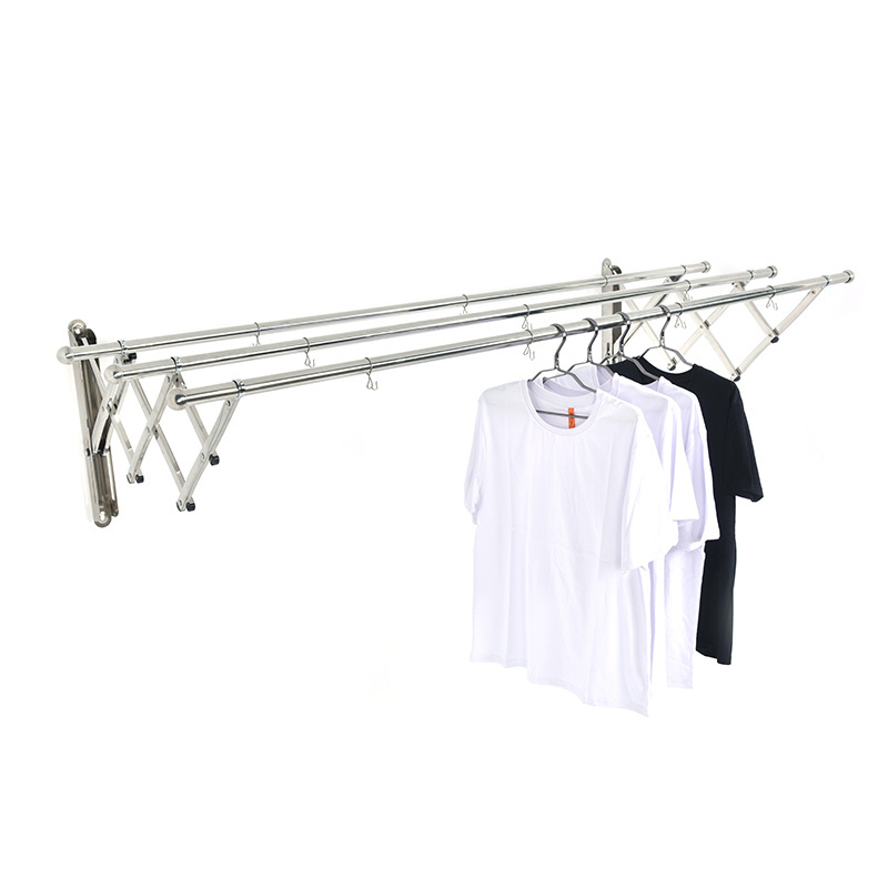 Customized 3&4 poles balcony Clothes Hanger rack Stainless Steel clothes drying rack wall mounted foldable clotheshorse