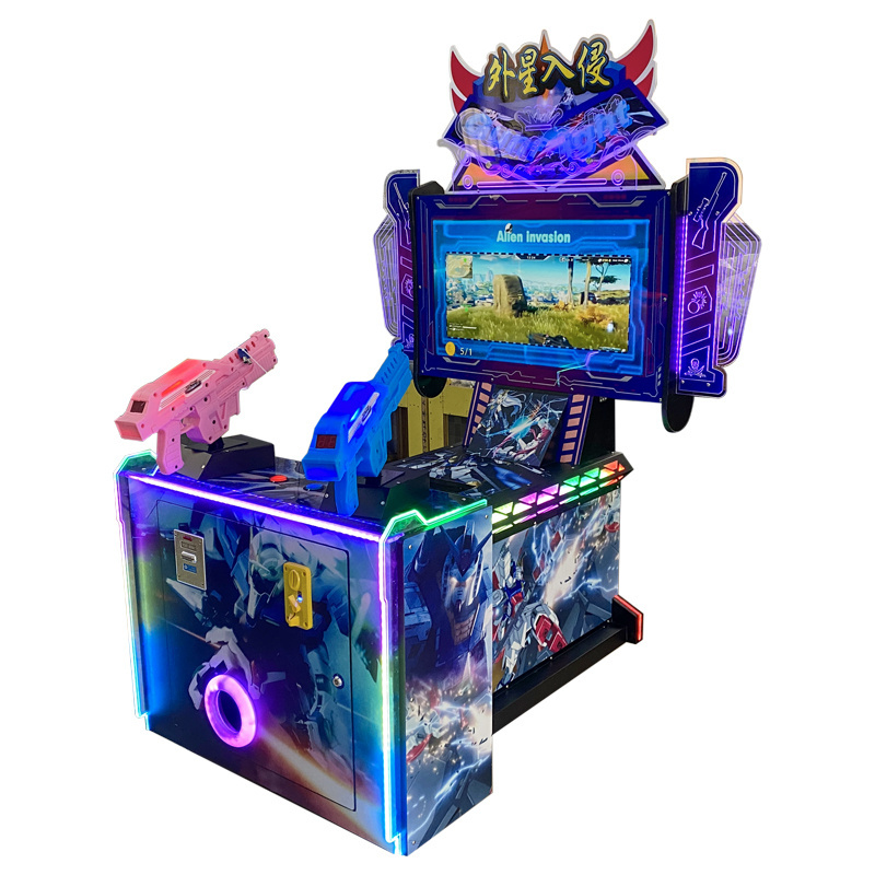 2 Player Kids Laser Shooting Gun Arcade Video Game Machine|Amusement Park Coin Operated Alien Invasion Game For Sale